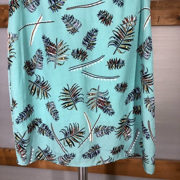 MOLLY BRACKEN Green Leaf Motif Lined‎ Ruffle V Neck Dress Sz L - Picture 5 of 6